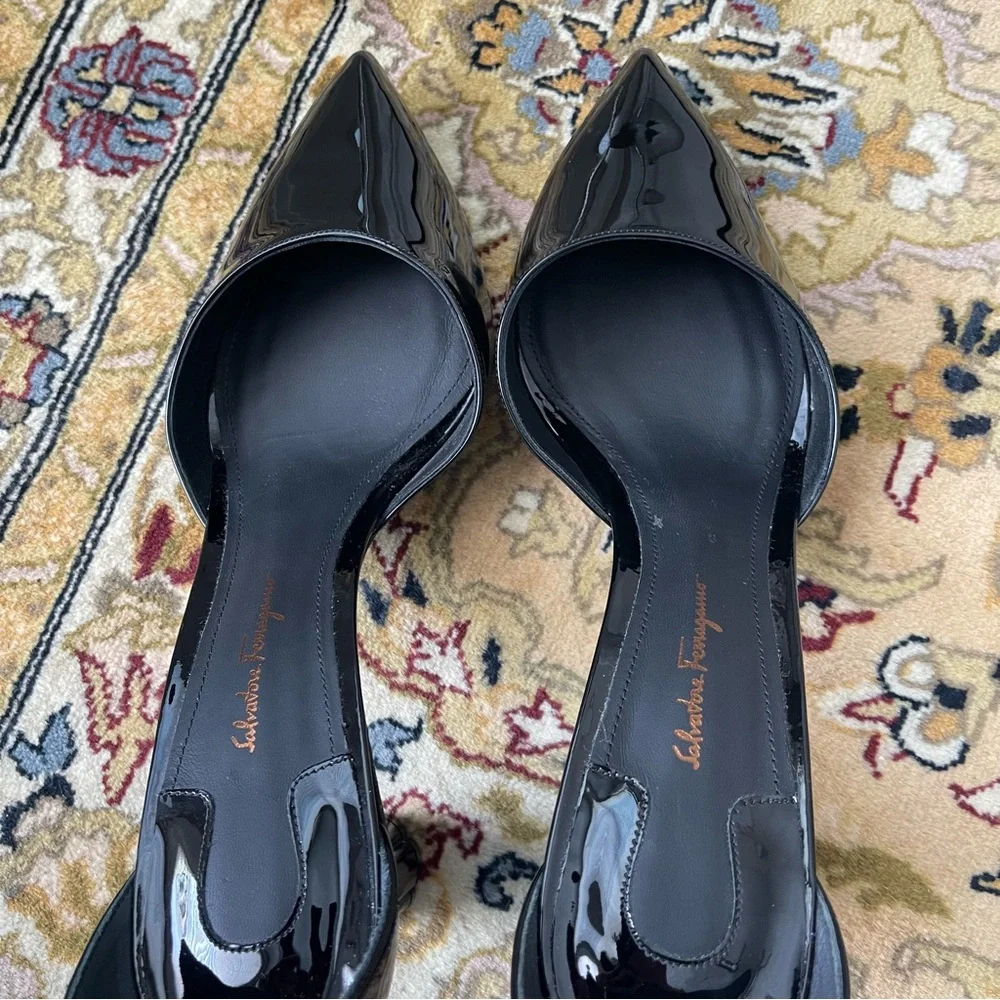 Salvatore Ferragamo Black Patent Leather Pumps - Picture 2 of 10